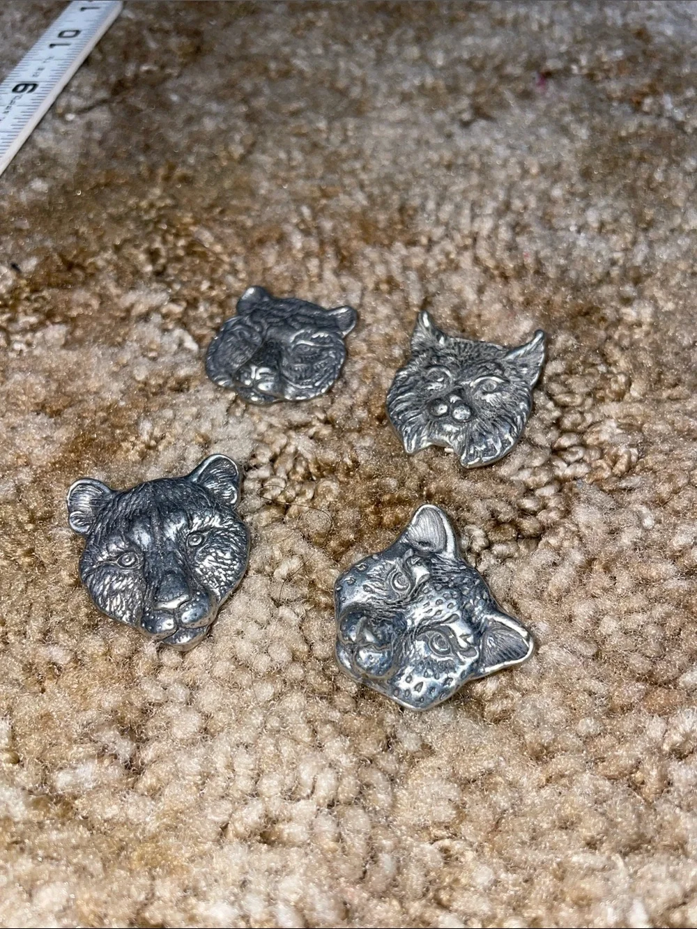 Vtg 4 Pewter Button Covers National Wildlife Federation Wild Cat Lion Couger